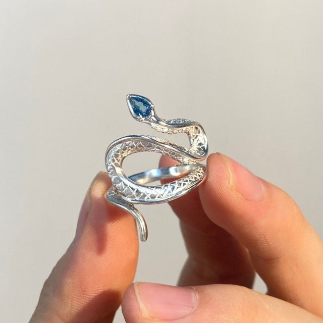 Bague Ajustable Cobra en Argent avec Ăblouissante Topaze Bleue
