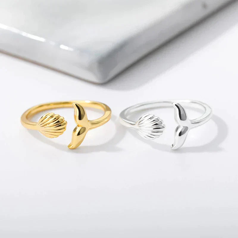 Bague Ajustable Sirène Éblouissante avec Coquillage Doré