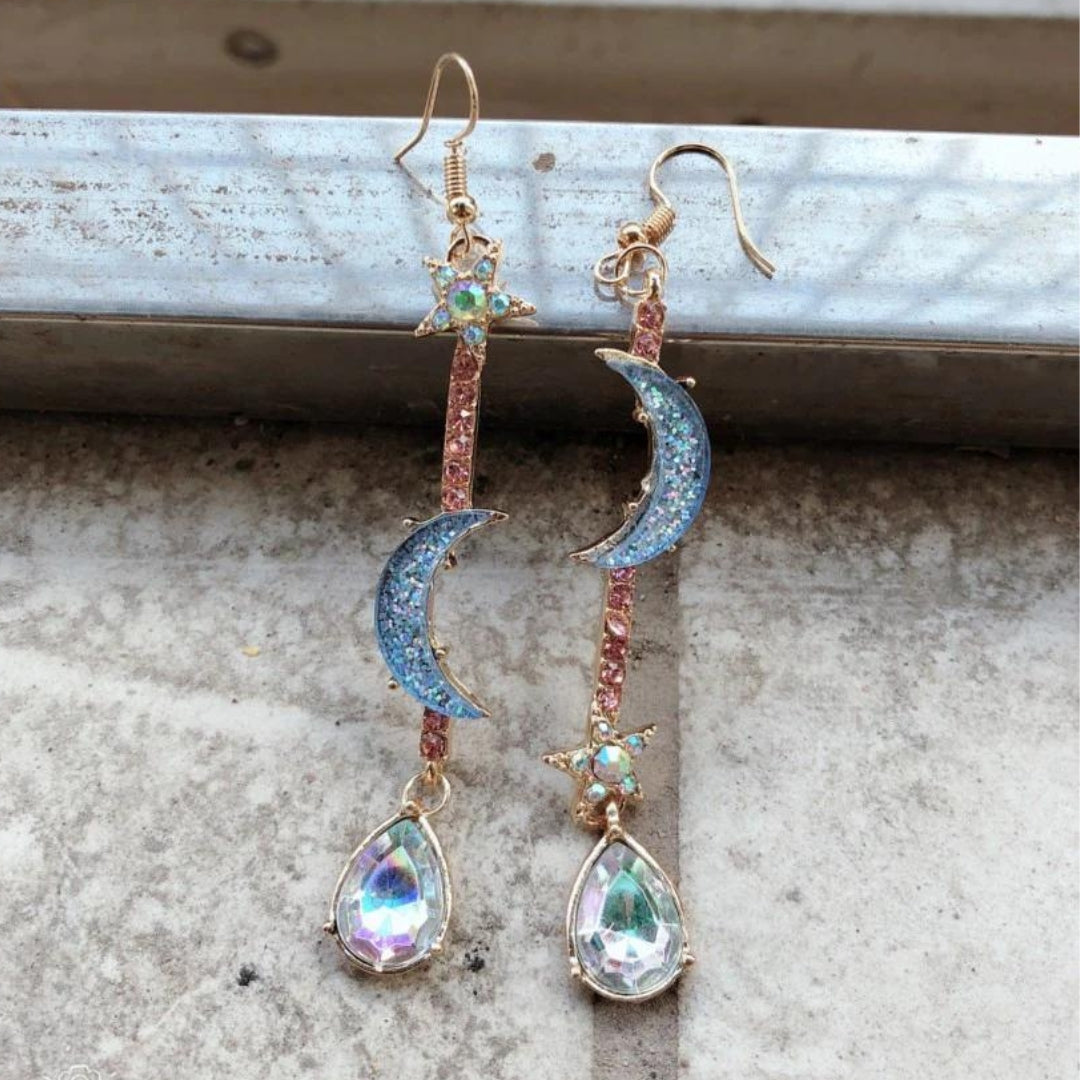 Boucles d'oreilles argentées Boho Moon ornées de zircons scintillants