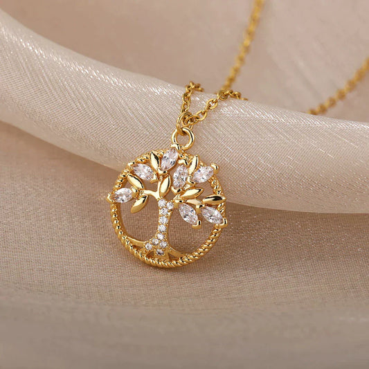 Collier arbre de vie avec zircon en or