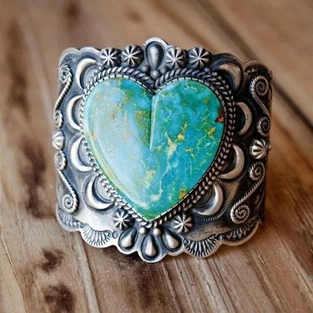 Bague cœur en turquois vintage en argent