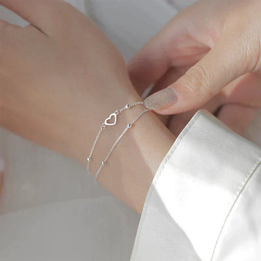 Bracelet en Argent à Cœur Réglable pour un Élégant Style Personnalisé